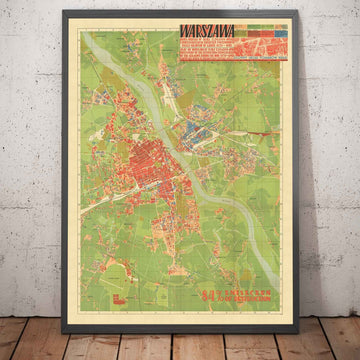 Alte Karte der Nazi-Zerstörung Warschaus, 1949 - Zensierte sowjetische WW2-Karte - Altstadt, Ghetto, Muranów, Praga 