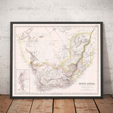 Old Map of South Africa, 1860 - British & Dutch Cape Colony - Durban, Pretoria, Cape Town, Botswana, Namibia