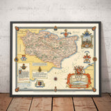 Old Map of Kent by Ernest Clegg, 1947 - Canterbury, World War 2, Churchill, Battle of Britain, Dover, Sevenoaks