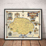 Antiguo mapa de Norfolk por Ernest Clegg, 1945 - Sandringham, Norwich, Yarmouth, Winston Churchill, Lord Nelson, WW2