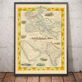 Mappa della vecchia rotta postale: Europa in India, 1851 - Commercio terrestre dell'Impero britannico - Suez, cammelli, Mar Rosso, Arabia 