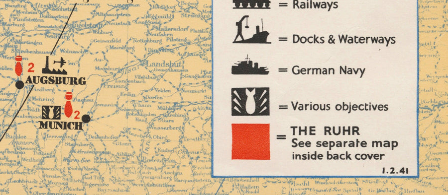 Die Luftoffensive gegen Deutschland, 1941 - Alte WW2 Bombenkarte - Britische RAF & Luftministerium Propaganda 