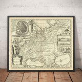 Old Map of Russia, 1676 by John Speed - Peter the Great's Russian Empire, Old Europe, Moscow, Kiev, Tatars, Ukraine