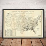 Old Map of Lynchings in America, 1900-1931 - Afro-American Racial Injustice, Deep South USA, Jim Crow, KKK
