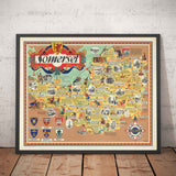Antiguo mapa pictórico de Somerset, 1950 - Ferrocarril británico, Weston-super-Mare, Somerton, Dulverton, Bath, West Country