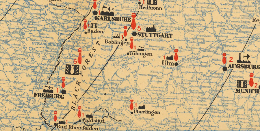 Die Luftoffensive gegen Deutschland, 1941 - Alte WW2 Bombenkarte - Britische RAF & Luftministerium Propaganda 