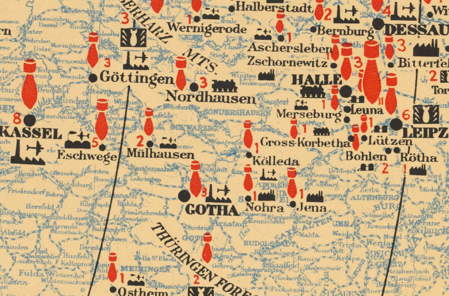Die Luftoffensive gegen Deutschland, 1941 - Alte WW2 Bombenkarte - Britische RAF & Luftministerium Propaganda 
