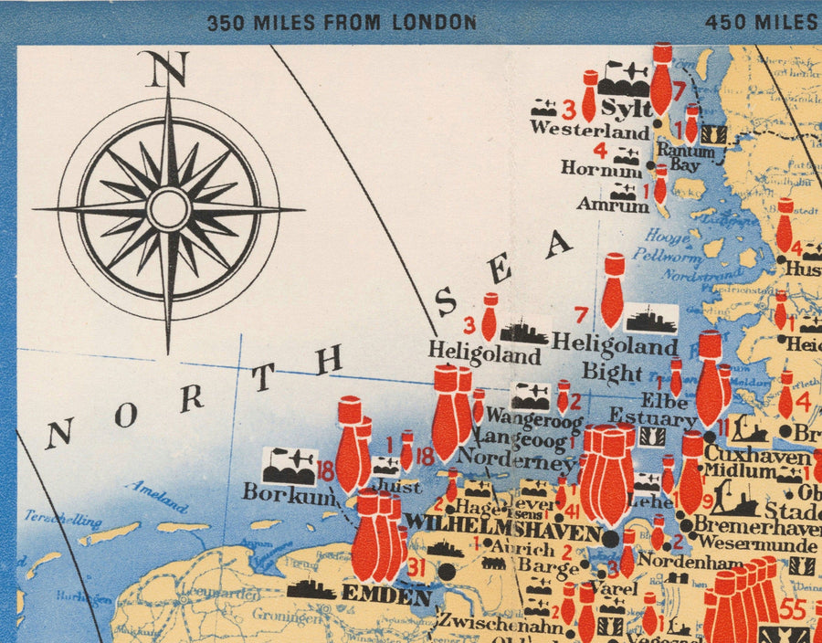 Die Luftoffensive gegen Deutschland, 1941 - Alte WW2 Bombenkarte - Britische RAF & Luftministerium Propaganda 