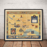 Old Pictorial Map of Queen's Coronation in London, 1953 by Crosley - HM Elizabeth II, Royal Family, Westminster
