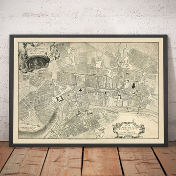 Alte Karte von Kilkenny von John Rocque im Jahr 1758 - Fluss Nore, High Street, Gallow&