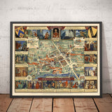 Old Pictorial Map of Stratford Upon Avon, 1948 by Kerry Lee - Shakespeare, Theatre, Plays, Nash's House, Poet's Landmarks