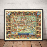 Old Pictorial Map of Oxford by Kerry Lee, 1948 - Pictorial University Colleges, Landmarks - St Catherine's, Keble, All Souls
