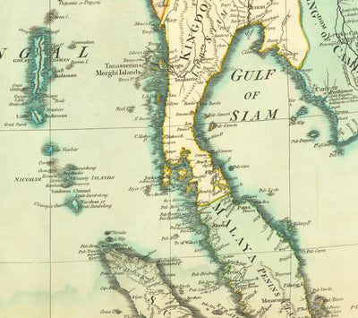 Alte Karte der Ostindien, 1794 - Indien, Hindustan, China, Vietnam, Thailand, Siam, Burma, Malaysia, Vietnam, Pegu