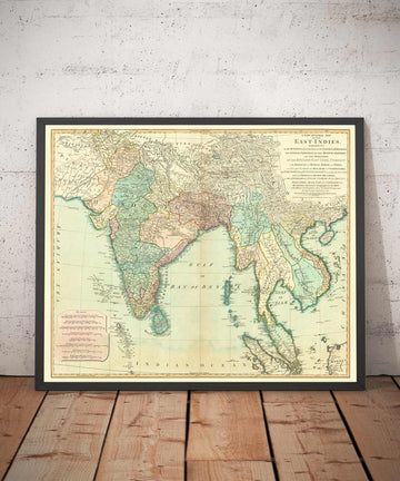 Alte Karte der Ostindien, 1794 - Indien, Hindustan, China, Vietnam, Thailand, Siam, Birma, Malaysia, Vietnam, Pegu 