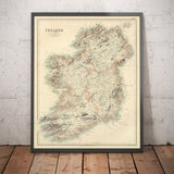 Ancienne carte de l'Irlande en 1872 - Carte de couleur attrayante rare de A. FullArton & Co