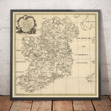 Ancienne carte d'Irlande Noms de famille, 1795 - O'Neill, O'Brien, O'Leary, O'Sullivan, O'Conor, O'Flaherty, O'Dowd, etc.