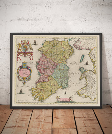 Old Map of Ireland, Hibernia in 1654 by Joan Blaeu from the Theatrum Orbis Terrarum Sive Atlas Novus - British Isles