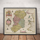 Old Map of Ireland, Hibernia in 1654 by Joan Blaeu from the Theatrum Orbis Terrarum Sive Atlas Novus - British Isles