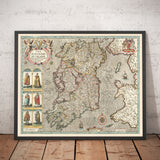 Ancienne carte d'Irlande, Éireann 1611 par John Vitesse - Belle carte vintage antique