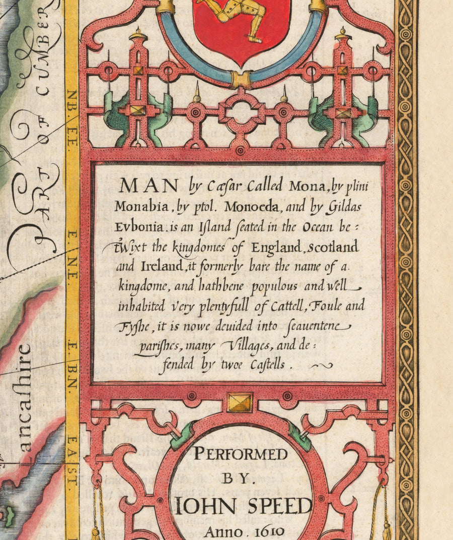 Old Map of Isle of Man, 1611 by John Speed - Douglas, Castletown, Peel, Ramsey