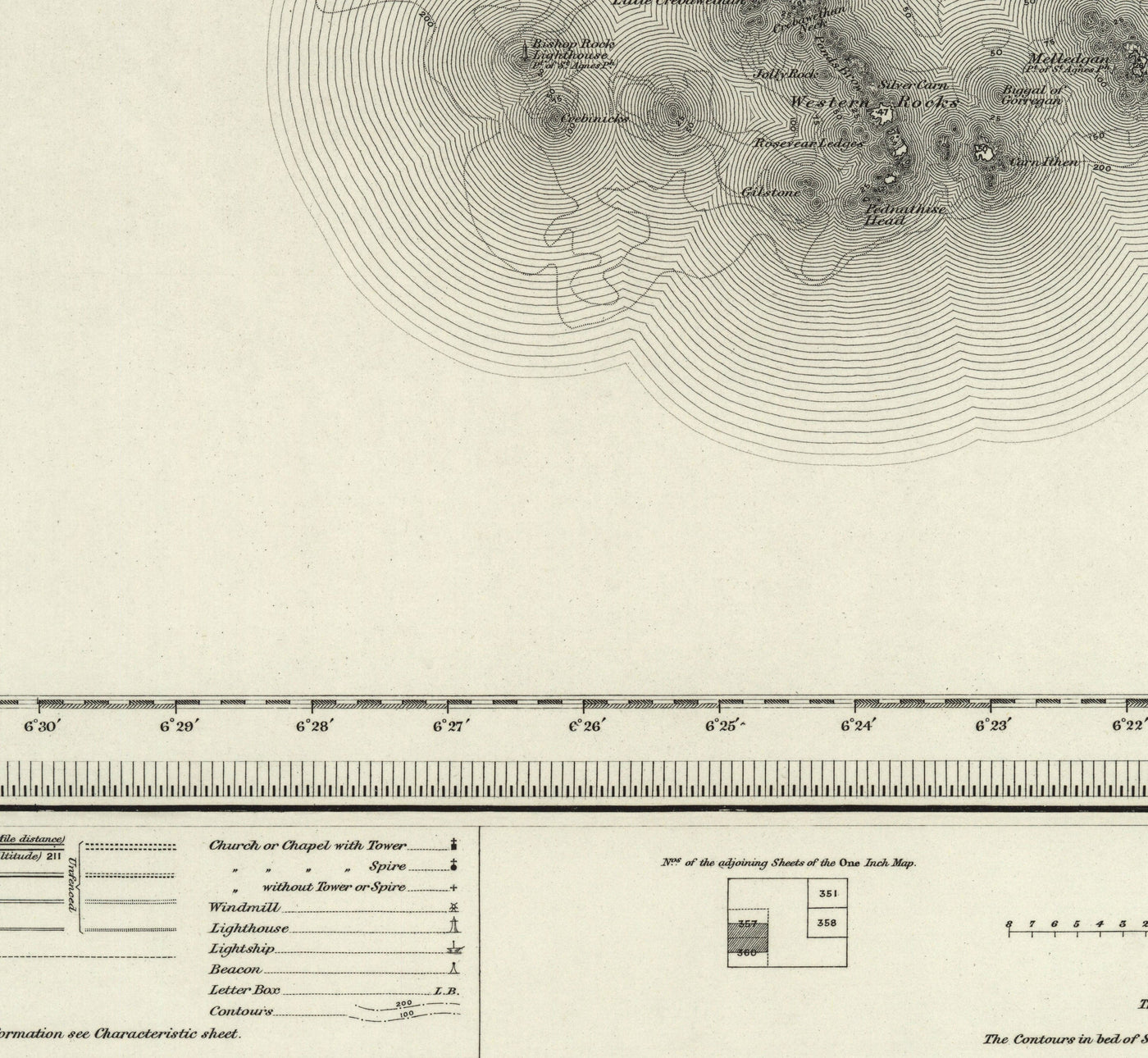 Ancienne carte des îles de Scilly - St Mary, Martin, Agnes, Tresco, Bryher et d'autres îles