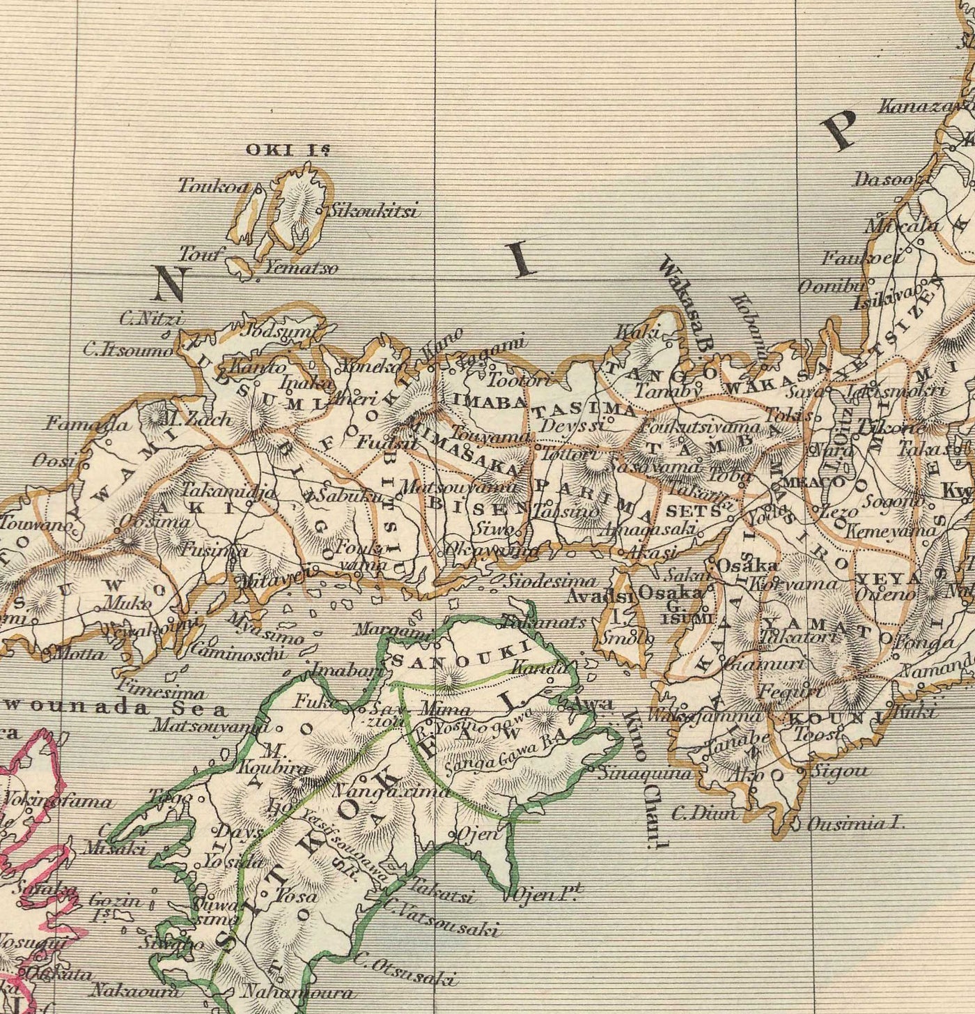 Alte Karte von Japan & Korea, 1851 von Tallis und Rapkin - Kyushu, Honshu, Shikoku, Hokkaido, Tokyo, Seoul