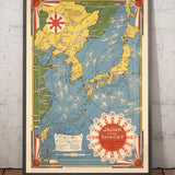 Zweiter Weltkrieg "Japan das Ziel" Bildkarte, 1942 von Ernest Dudley Chase - Illustrierte alte WW2 Bombenkarte - China, Japan, Korea 