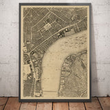 Mapa antiguo de Londres, 1746 por John Rocque - C2 - Somerset House Covent Garden Siete Dials Waterloo, Charring Cross, Westminster Lambeth