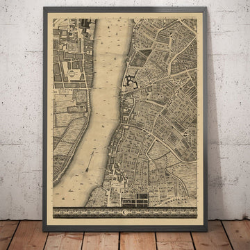 Alte Karte von London, 1746 von John Rocque, C3 - Lambeth, Vauxhall, Westminster, Parlament, Millbank, Kennington, Moore 