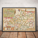 Ancienne carte de Dorset en 1611 par John Speed ​​- Poole, Weymouth, Dorchester, Bridport