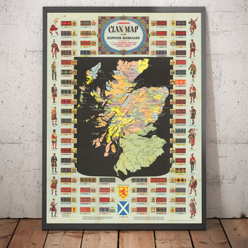 Old Map of Scotland Clans and Tartans - Johnston&