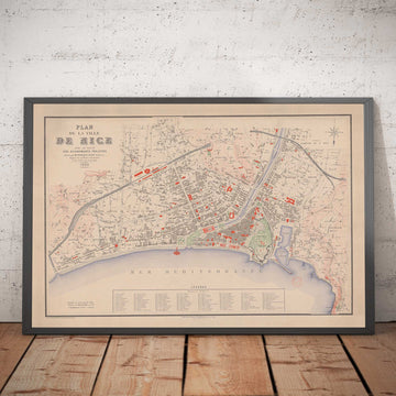 Old Map of Nice, France in 1882 by Francois Aune - French Riviera, Côte d&