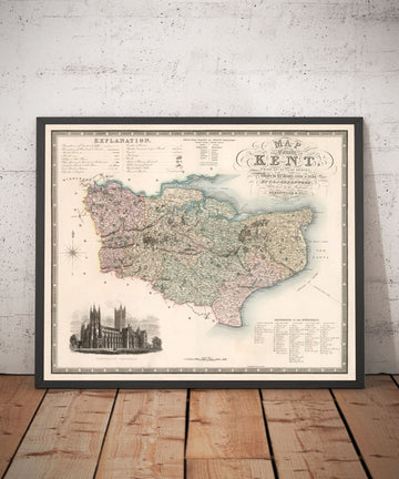 Old Map of Kent, 1829 by Greenwood & Co. - Canterbury, Maidstone, Bromley, Tunbridge, Margate