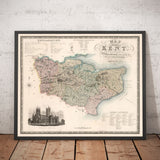 Old Map of Kent, 1829 by Greenwood & Co. - Canterbury, Maidstone, Bromley, Tunbridge, Margate