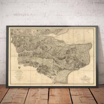 Seltene alte Karte von Kent, 1809 von Faden & Ordnance Survey - Canterbury, Maidstone, Bromley, Tunbridge, Margate, Lewisham 