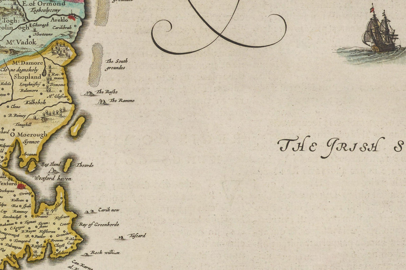 Ancienne Carte de Leinster, Irlande en 1665 par Joan Blaaueu - County Dublin, Kilkenny, Meath, Drogheda Swords, Waterford, East Eire