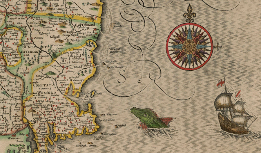 Old Map of Leinster, Ireland in 1611 by John Speed - County Dublin, Kilkenny, Meath