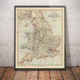 Old Rail Map of England and Wales, 1883: Letts's Railway & Statistical Map - Train Network Chart