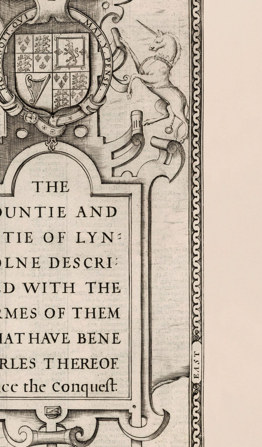 Alte monochrome Karte von Lincolnshire aus dem Jahr 1611 von Speed - Lincoln, Grimsby, Grantham, Boston, Scunthorpe, East Midlands 