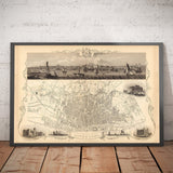 Mappa monocromatica antica di Liverpool di John Rapkin, 1851 