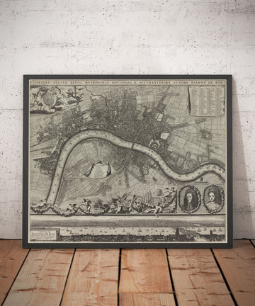 Rara antica mappa di Londra nel 1690 di Joannes de Ram 