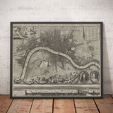 Rare Old Map of London in 1690 by Joannes de Ram