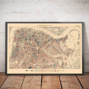 Mapa de la pobreza en Londres 1898-9, Inner Southern, por Charles Booth - Southwark, Waterloo, London Bridge, Camberwell, Peckham, Bermondsey - SE1, SE11, SE17, SE16, SE15