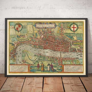 Mapa muy antiguo de Londres, 1572 de Georg Braun - City of London, Westminster, Southwark
