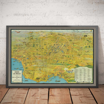 Mappa antica di Los Angeles, 1932 - Grafico pictorico delle Olimpiadi estive - Spiagge, Hollywood, Centro, Pasadena 