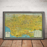 Mappa antica di Los Angeles, 1932 - Grafico pictorico delle Olimpiadi estive - Spiagge, Hollywood, Centro, Pasadena 
