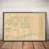 Ancienne carte du Lower East Side et des deux ponts, NYC 1874 - Rues de Manhattan, Ferme de Rutger, East River