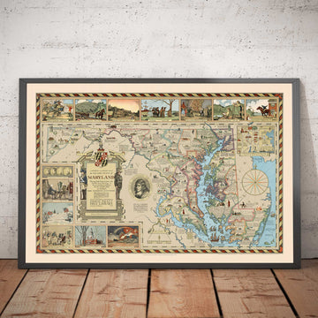 Vecchia mappa storica del Maryland nel 1931 di Edward Tunis - Baltimora, Annapolis, Frederick, Contea di St. Mary&