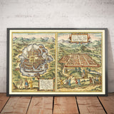 Alte Karte von Mexiko-Stadt & Cusco, 1572 von Georg Braun - Azteken, Peru, Texcoco, Tenochtitlan, spanische Kolonialherrschaft 