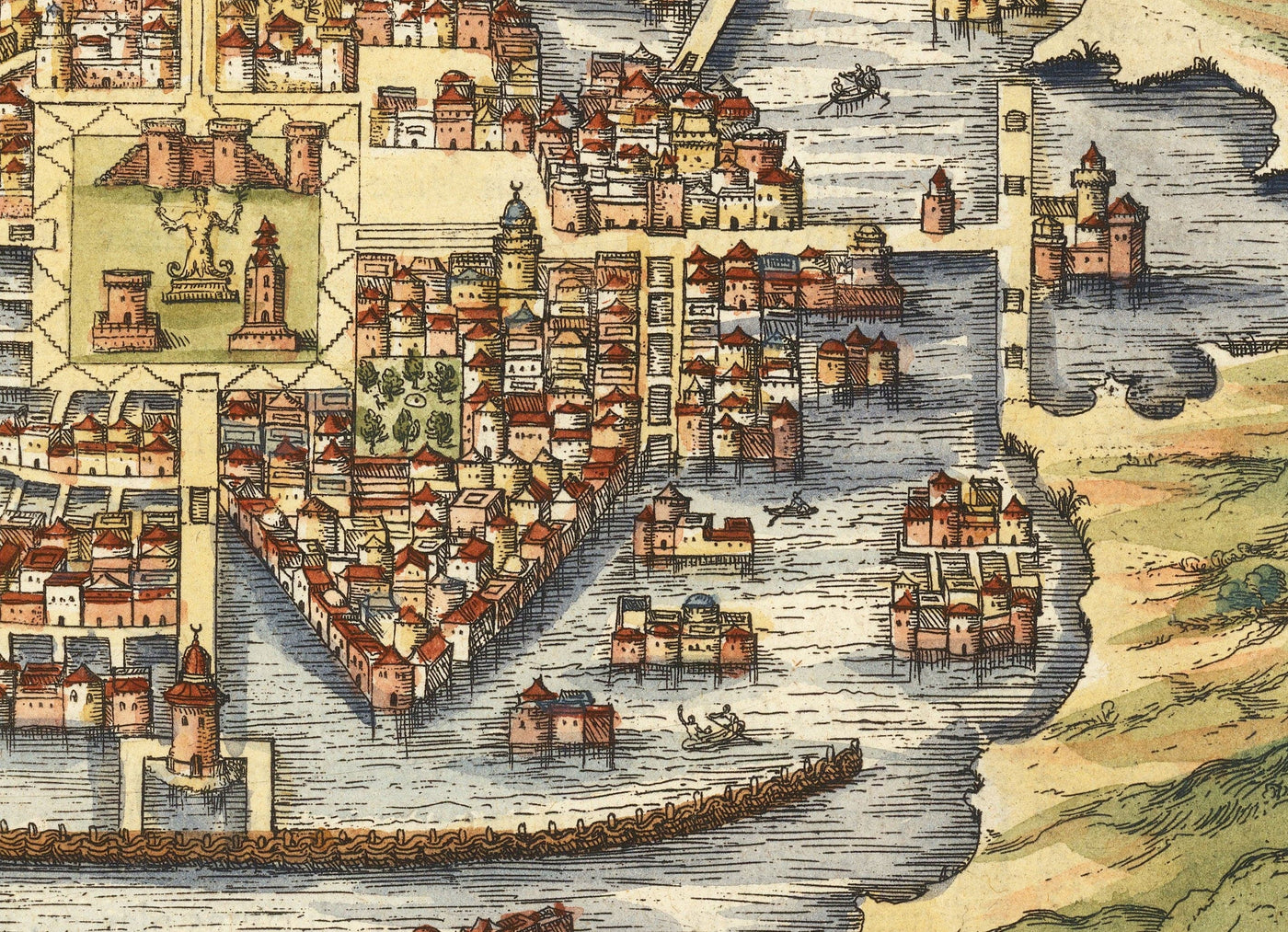 Alte Karte von Mexiko City & Cusco, 1572 von Georg Braun - Aztek, Peru, Texcoco, Tenochtitlan, spanischer Kolonialismus